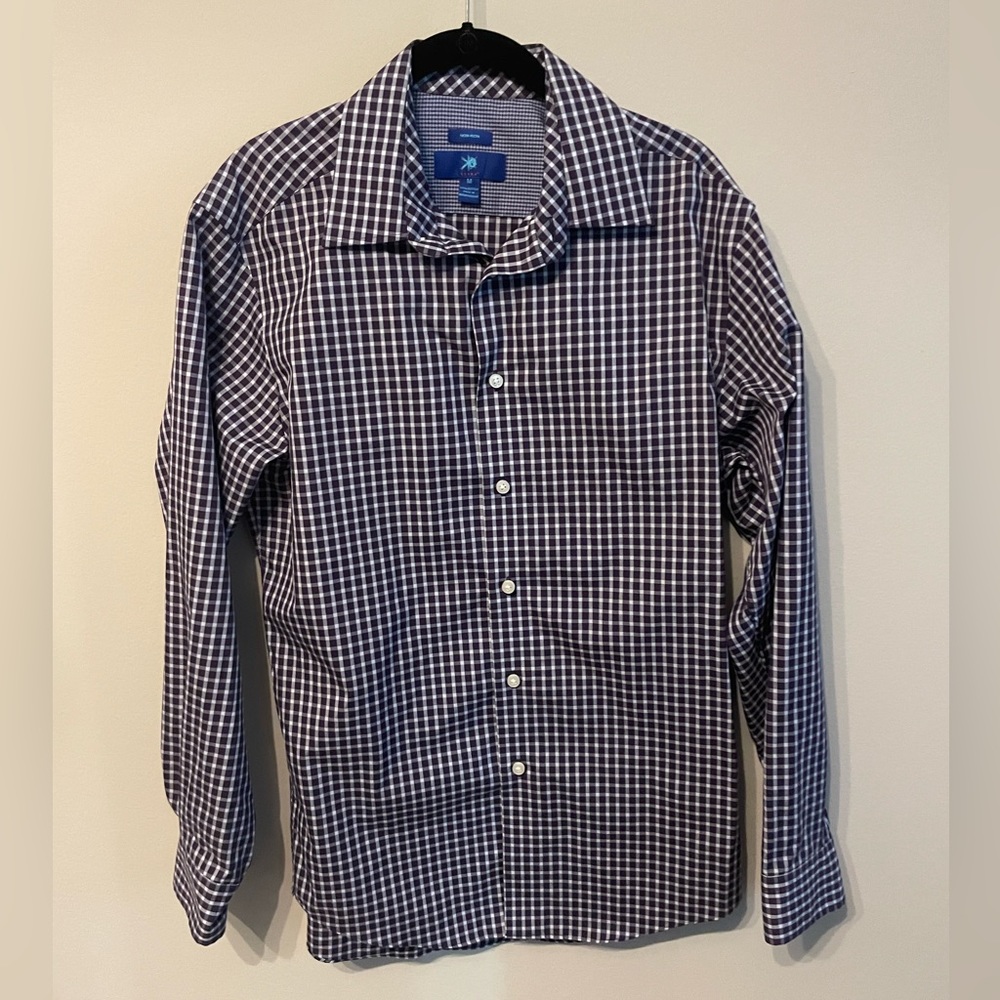 Mens Egara non-iron Long Sleeve Purple Button Up Shirt, Size M